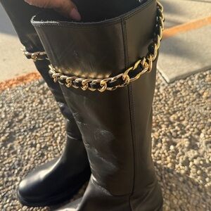 Leather Boots With Chain Detail